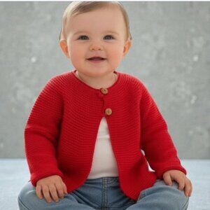 Zara Knitwear Red Cardigan Sweater 9-12 Months